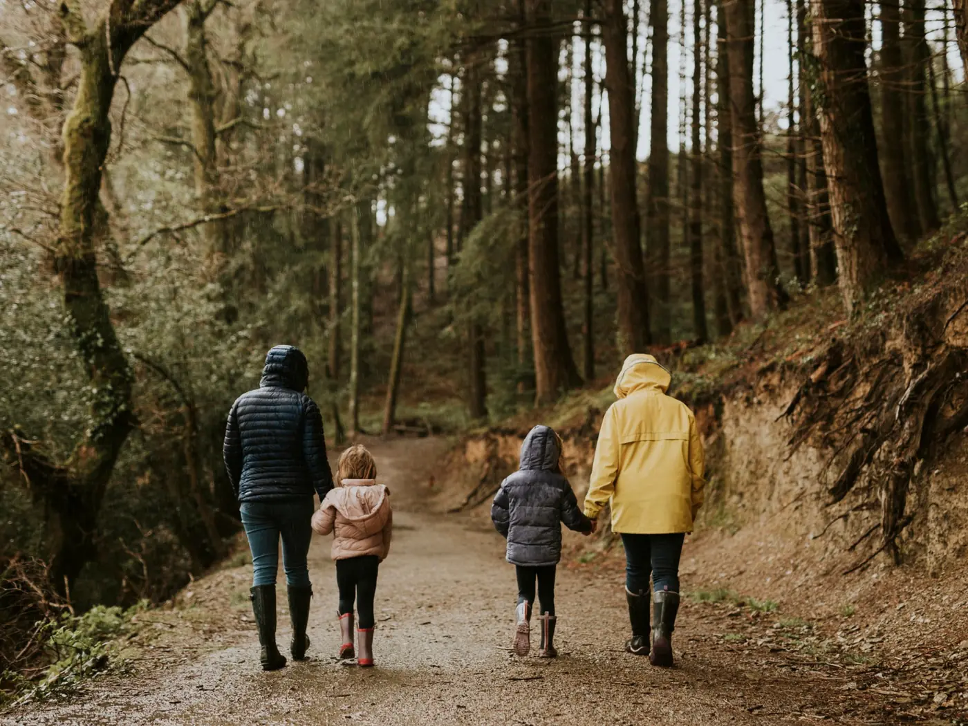 A family walk through the woods