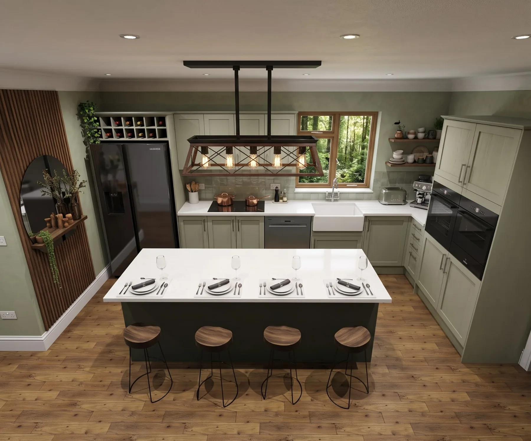Kitchen with island and quartz worktops