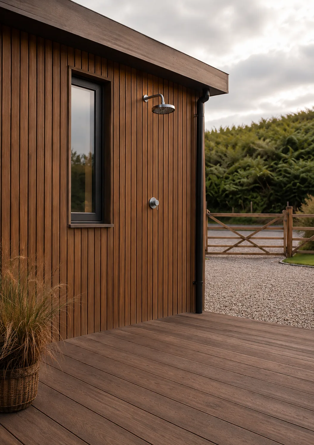 Outdoor shower and vertical Abodo cladding
