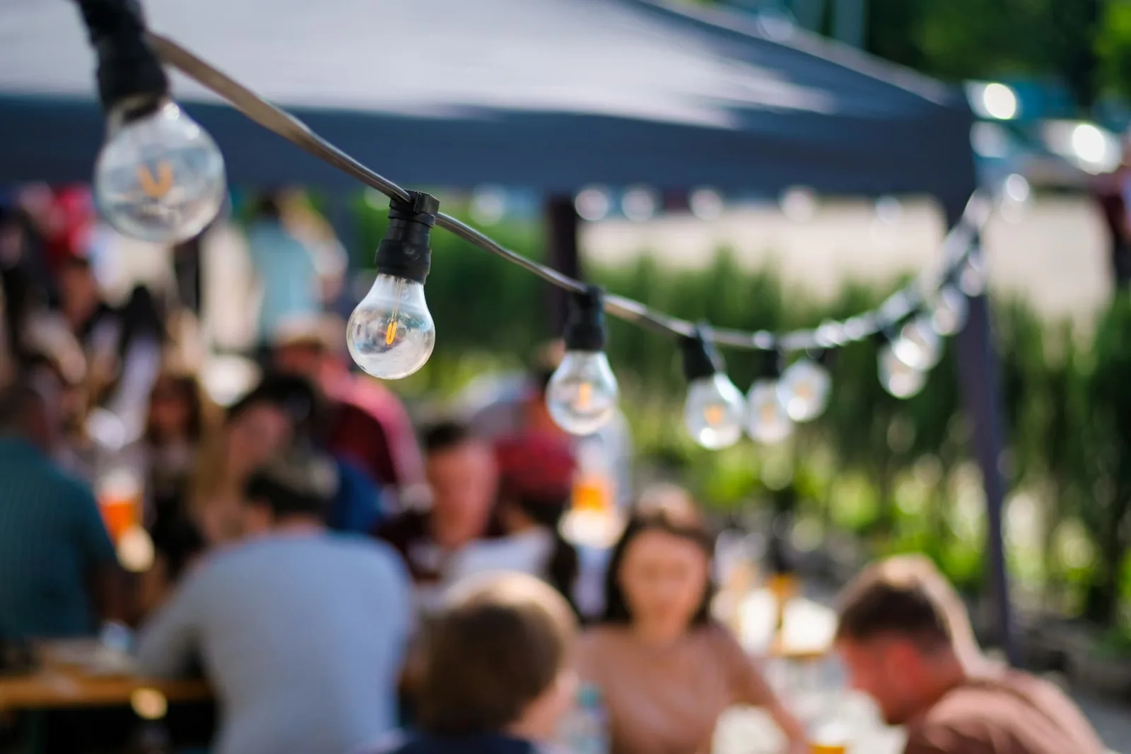 Summer evening dining under the lights